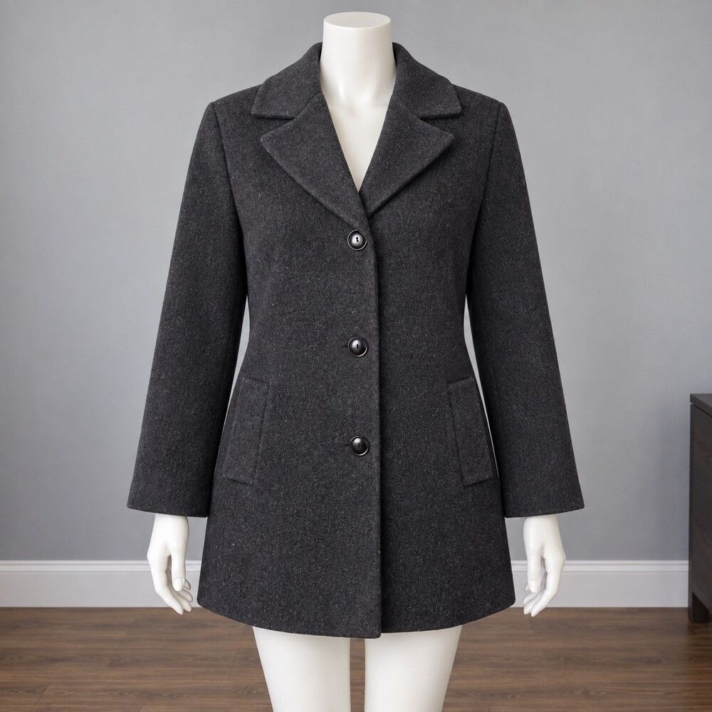 100% Wool Womens Coat Size 12 Charcoal Gray Kristen Blake Classic Winter Jacket